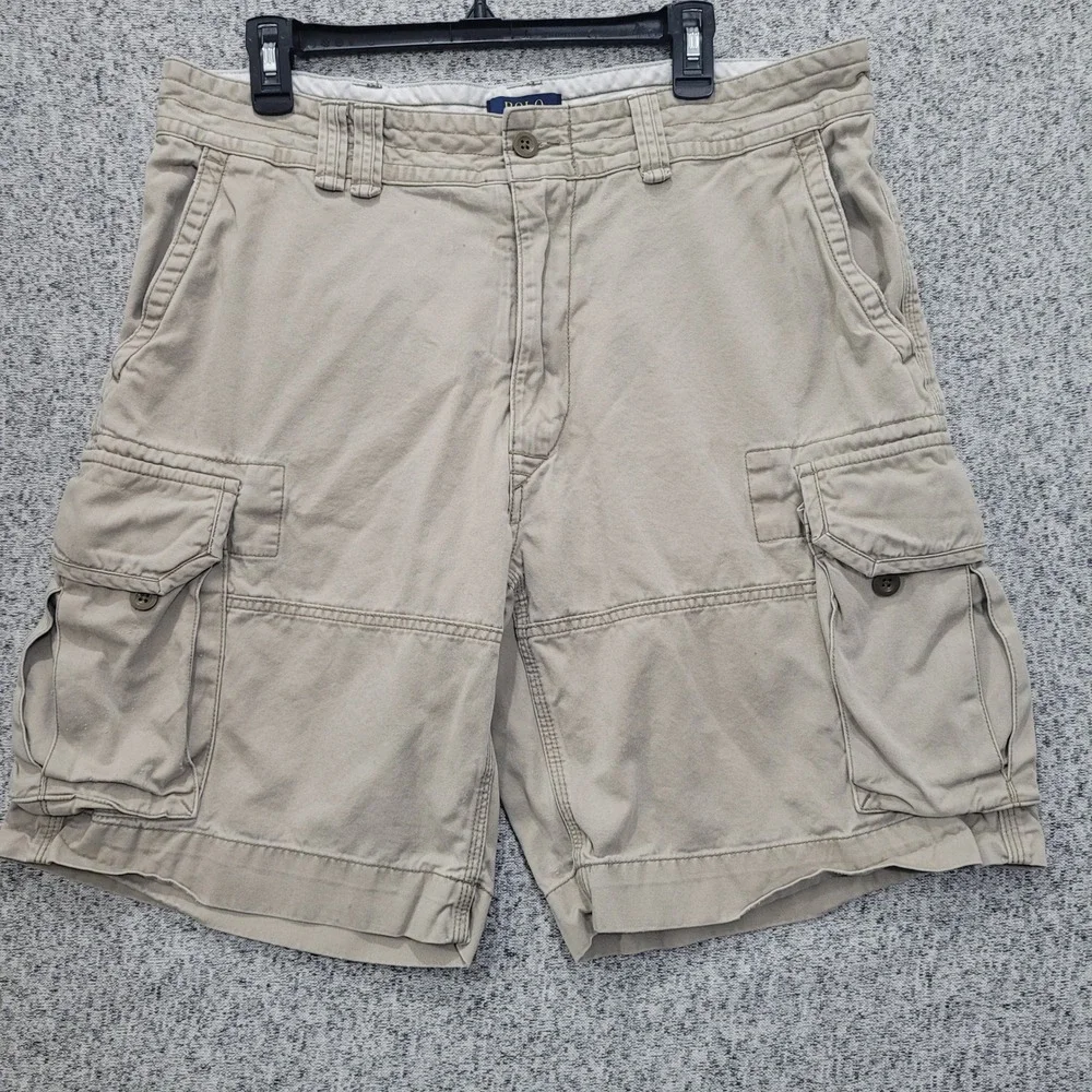 Polo Ralph Lauren Men's Khaki Cargo Shorts Classic‎ Fit Size 36 Cotton FLAW